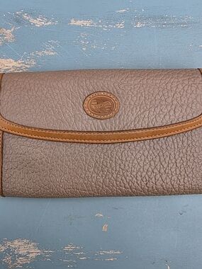 Vintage Buxton Top Grain Cowhide Leather Checkbook Wallet Taupe Tan Kiss Lock